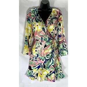 OUTRAGEOUS FORTUNE Women's Summer Floral Long Sleeve Ruffle Wrap Dress SZ 12